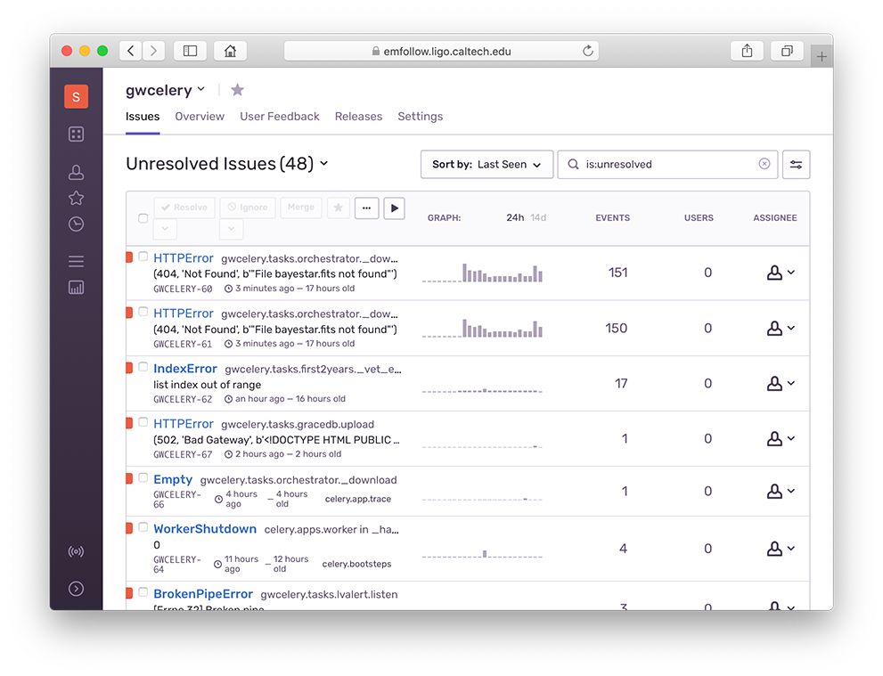 Screenshot of Sentry