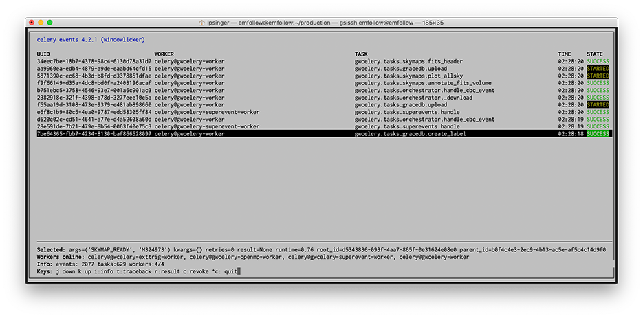 Screenshot of celeryevent text UI monitor