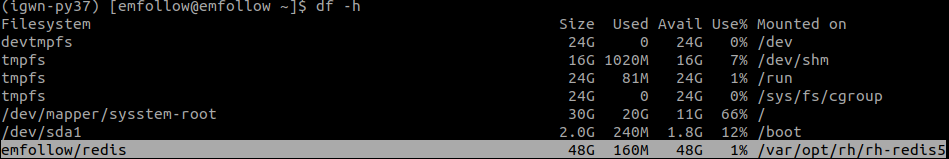 Disk usage on the emfollow machine.