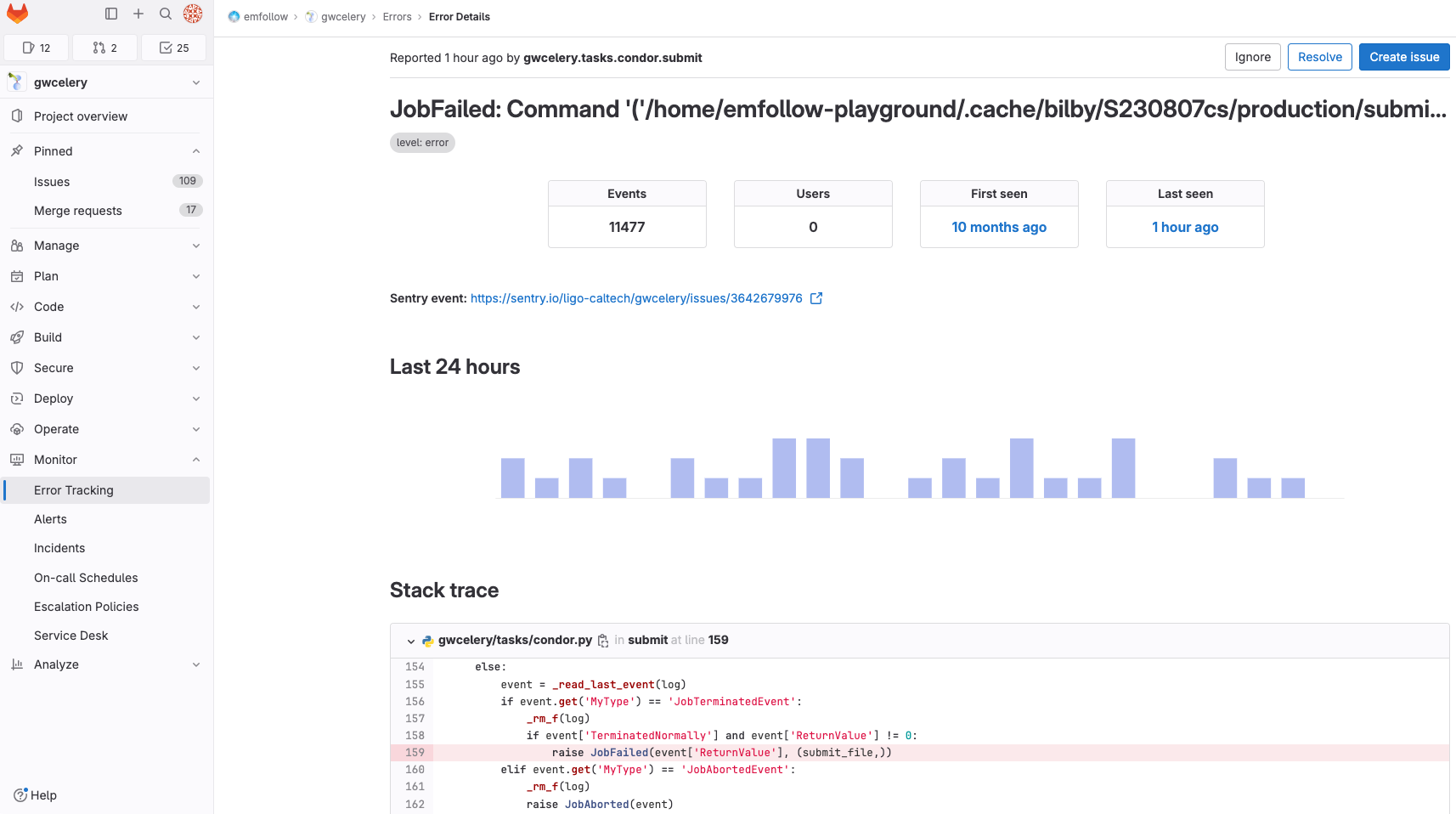 GitLab issue from Sentry.