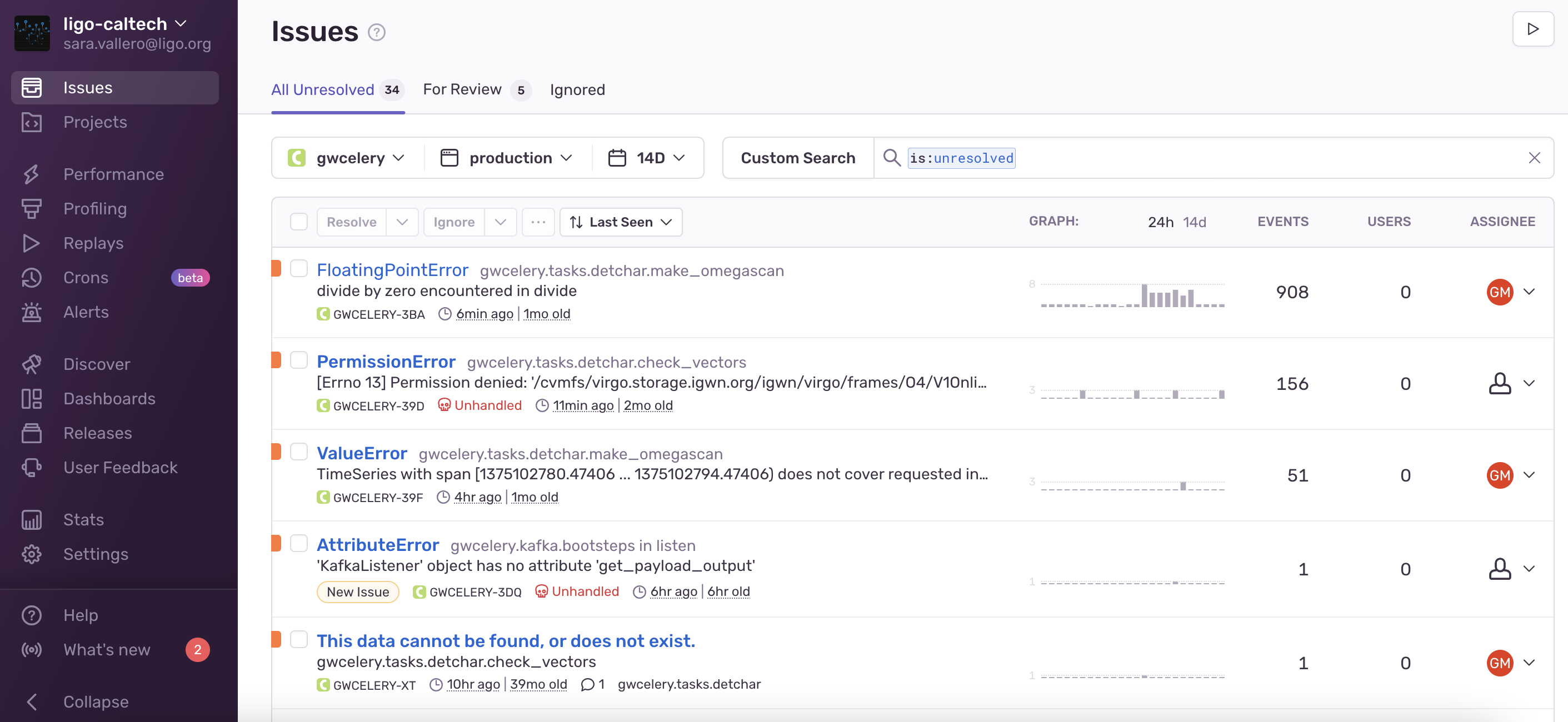 Screenshot of Sentry